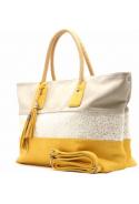 TOM&EVA : Sac fourre-tout tricolore rayures et pompon ref 16D-1550 - collection printemps/été 2017