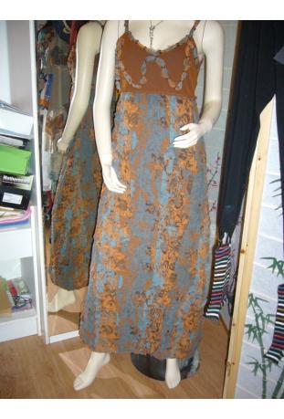robe longue coloris feuille d'automne et gris/bleu pétrole